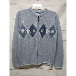 Croft & Barrow Size Small Blue Argyle Snowflake Zip Cardigan Sweater w/ Tags